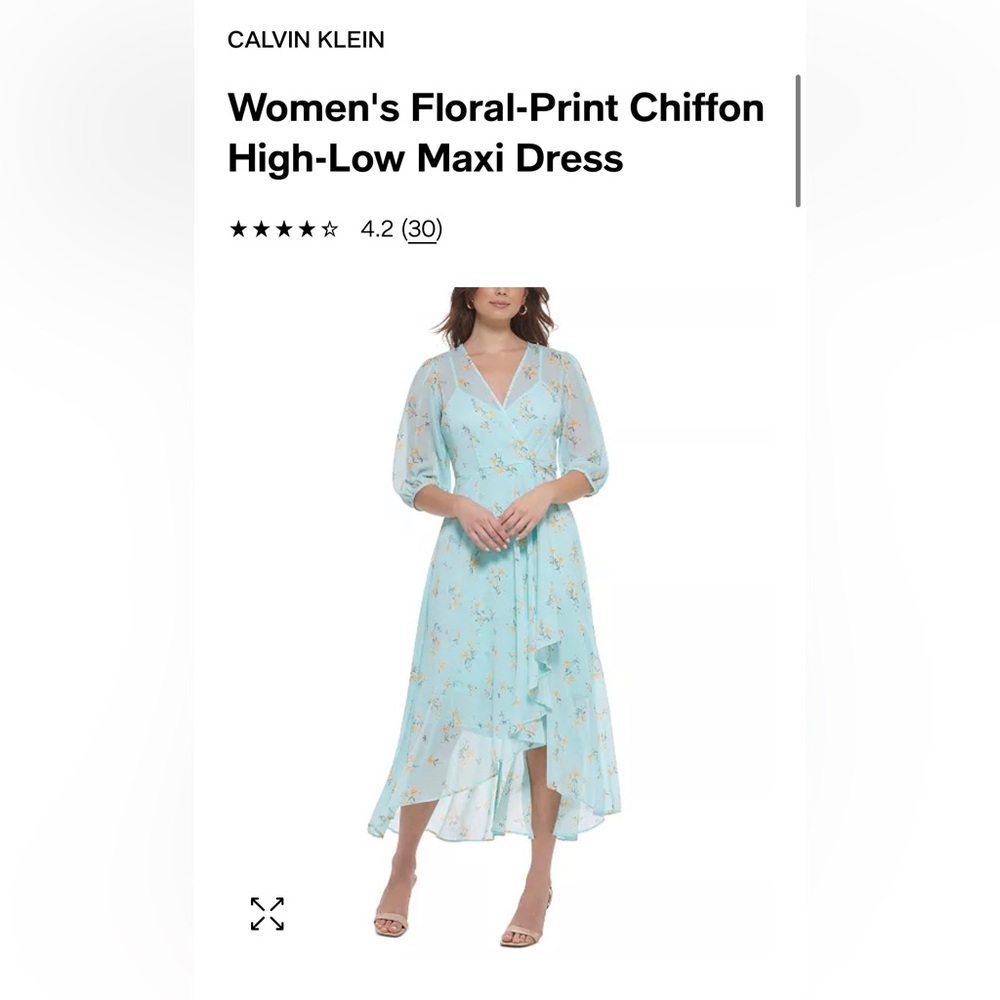 Calvin Klein Hi Low Chiffon Dress Light Blue Midi